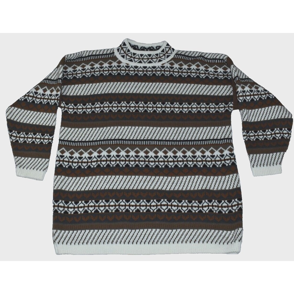 Vintage 90s Carriage Court Women's Sweater Size L Nordic Graphic High Neck Knit